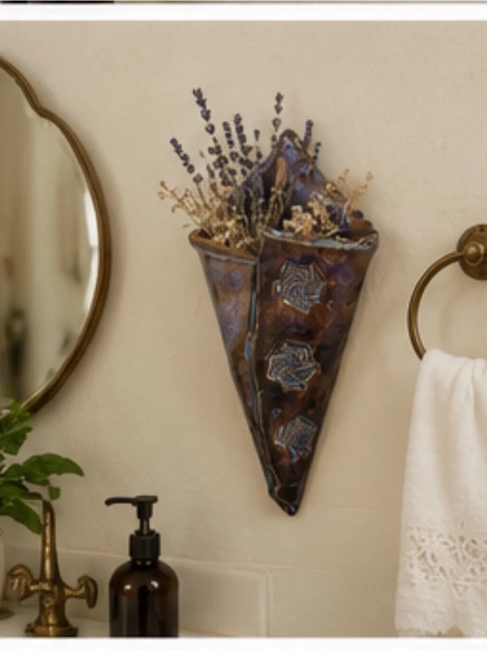 Signed Handmade Ceramic Wall Pocket‎ Vase Boho Rustic Decor